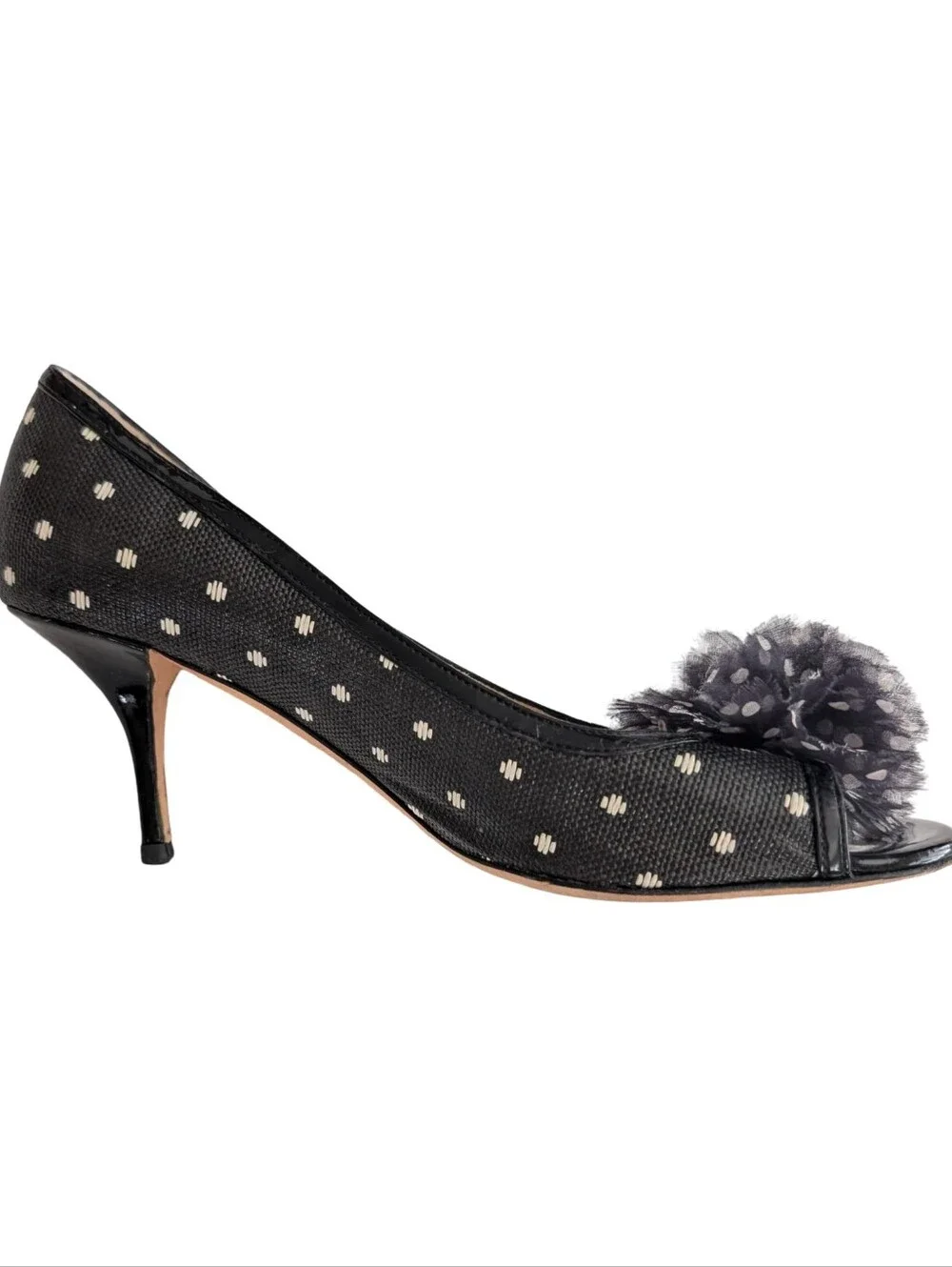 Kate Spade Molly Polka Dot Raffia Peep-Toe Pumps Size 10
